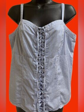 Torrid Striped Lace-Up Sleeve Less Top - Blue & White